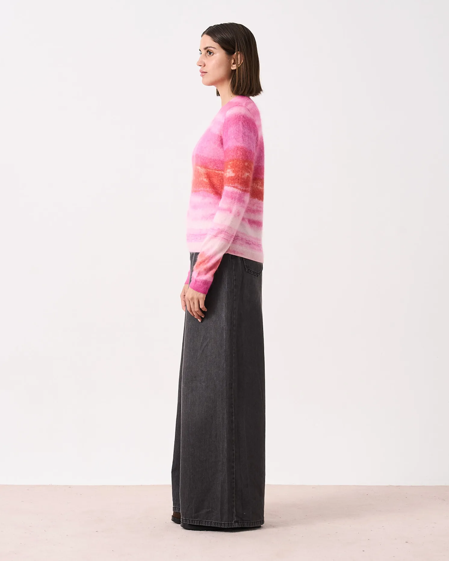 Absolut Cashmere Roise<DAMES Ronde Hals|Geborsteld Kasjmier
